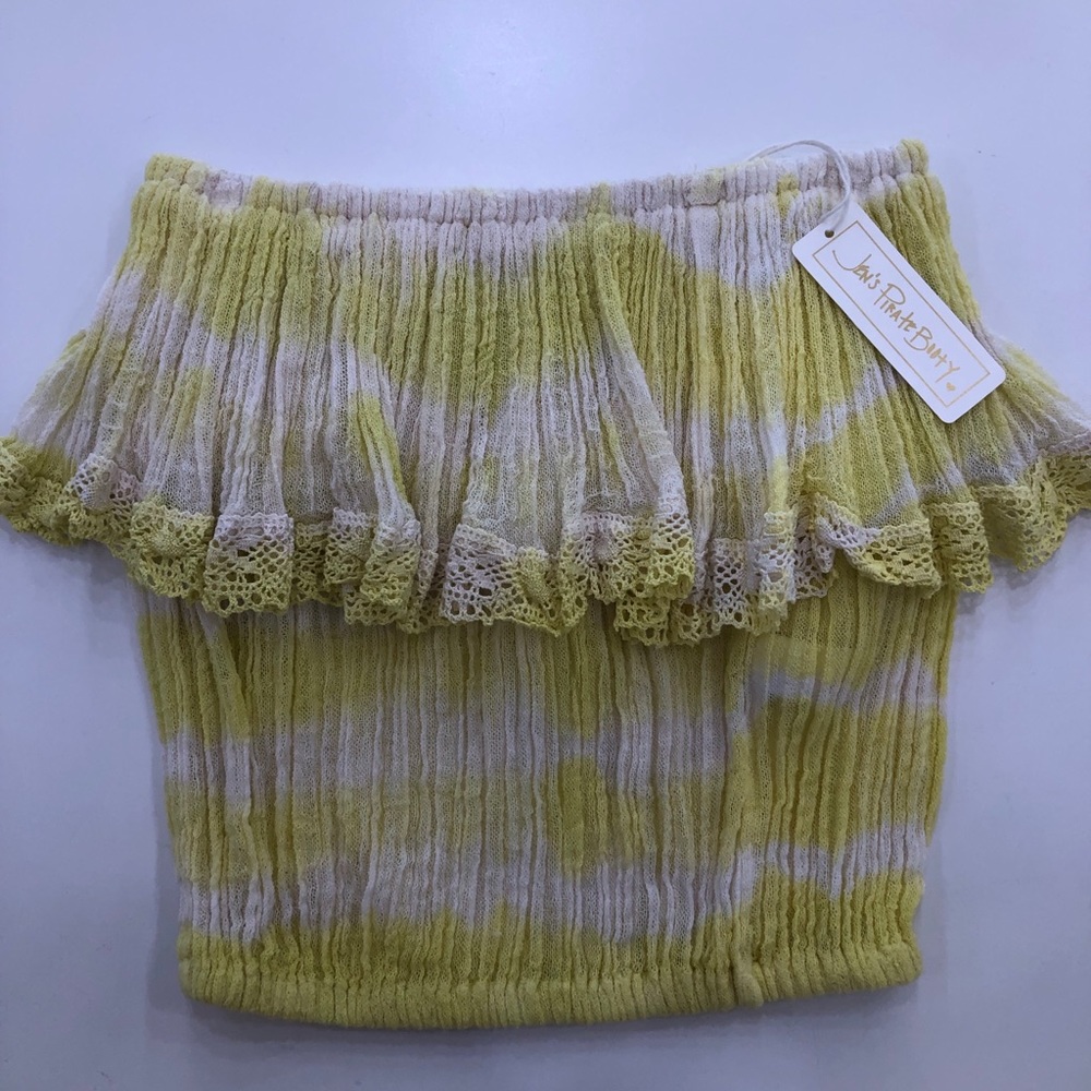 CHA CHA TUBE TOP IN NEON GREAN LIGHTNING TIE DYE
